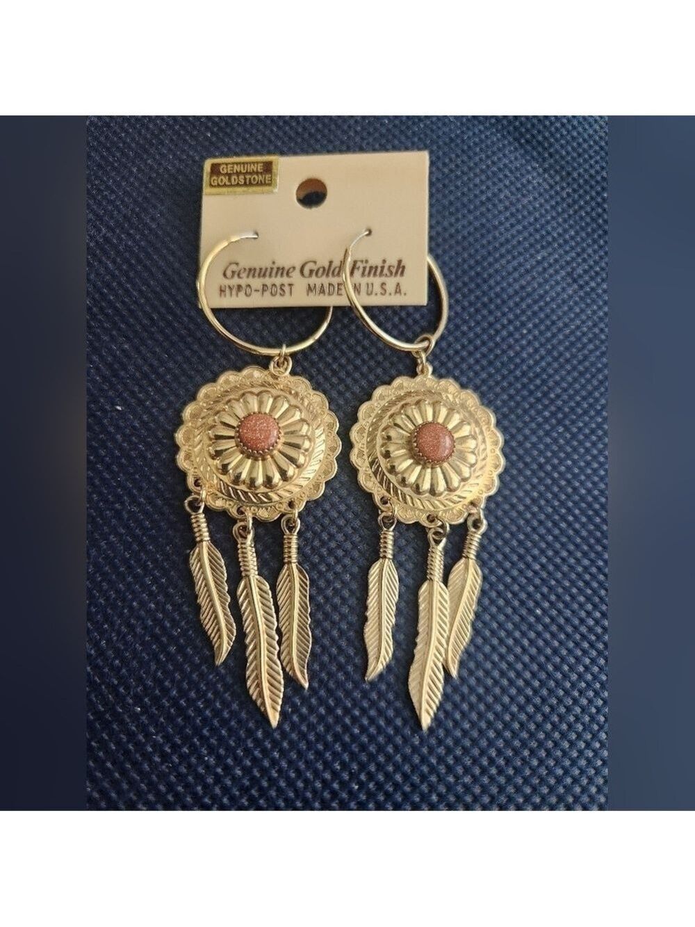 NWT Genuine Gold Filled Genuine Goldstone Dangly Earrings
